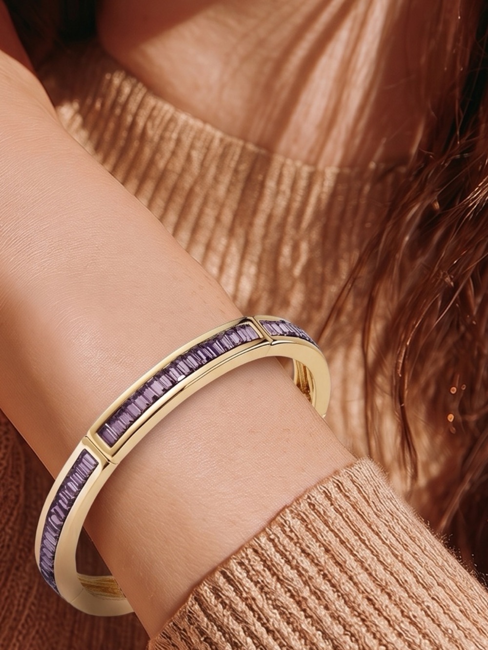 Park Lane Women’s Elegant Lush Purple Crystal Gold Tone Bangle Bracelet NWT